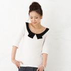 ageha@shibuya - 3/4-Sleeve Contrast-Collar Top