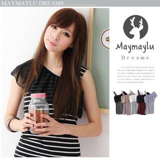 Chiffon-Accent One-Shoulder Striped Top