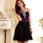 JK2 - Satin Panel Mesh-Overlay Cocktail Dress