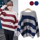 HAPPY CAT - Distressed Striped Sweater