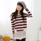 59 Seconds - Lace-Hem Striped Knit Top