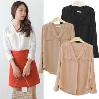 Pocket-Accent Chiffon Blouse