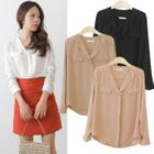 HAPPY CAT - Pocket-Accent Chiffon Blouse