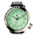 t. watch - Green Diamond Lens Glass Black Leather Strap Watch