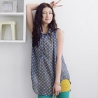 D.P-Shop - Sleeveless Dotted Chiffon Top