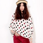 Ando Store - Batwing-Sleeve Polka Dot Knit Top