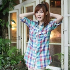 eFashion - Tab-Sleeve Flap-Pocket Plaid Shirt