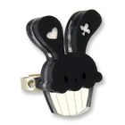 Sweet & Co. - Sweet Black Bunny Cupcake of Heart Silver Ring