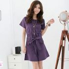 RingBear - Short-Sleeve Scoop Neck Dress with Sash