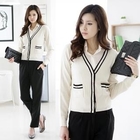 Jcstyle - Stripe-Trim V-Neck Cardigan