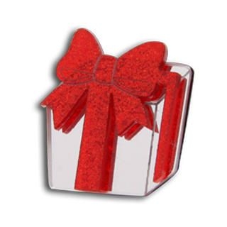 Sweet Red Glitter Present Silver Ring