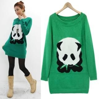 Panda Print Long Knit Top