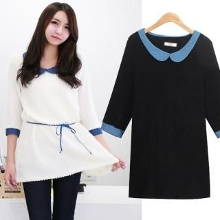 Set: 3/4-Sleeve Knit Dress + Belt Set: 3/4-Sleeve Knit Dress + Belt