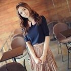 CLICK - Elbow-Sleeve Contrast-Collar Top