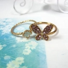 Angelove - Rhinestone Butterfly with Little Flower Double Rings