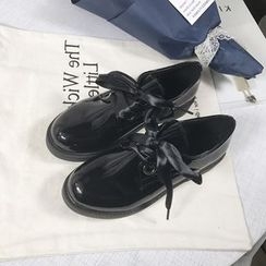 周董女鞋 - 厚底蝴蝶結打結漆皮牛津鞋 周董女鞋 - 厚底蝴蝶結打結漆皮牛津鞋