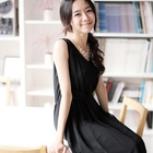 Clair Fashion - Asymmetric-Hem Sleeveless Chiffon Dress