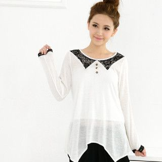 Lace-Panel Long Knit Top Lace-Panel Long Knit Top