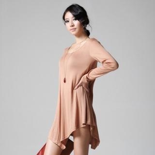 Asymmetric-Hem V-Neck Top