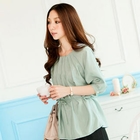 Tokyo Fashion - Pleated Tie-Waist Elbow-Sleeve Top