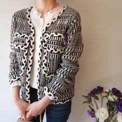 LEELIN - Open-Front Melange Cardigan LEELIN - Open-Front Melange Cardigan