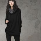 HALUMAYBE - Hooded Long-Sleeve Long Top