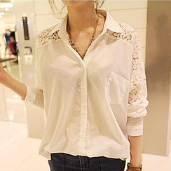 Dream Girl - Lace Inset 3/4-Sleeve Blouse Dream Girl - Lace Inset 3/4-Sleeve Blouse