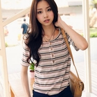 OrangeBear - Short-Sleeve Striped Henley