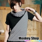 Monkey Shop - Striped Lapel Short-Sleeve Top
