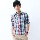 MR.PARK - Denim-Panel Plaid Shirt