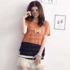 D.P-Shop - Set: Color-Block Knit Top+Striped Tank Top
