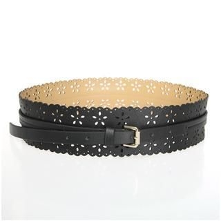 Faux-Leather Perforated Wide Belt