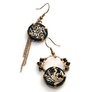 Black & Gold Floral Pattern Earrings