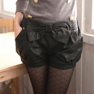 Bow-Accent Faux-Leather Shorts
