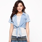 O.SA - Knot-Front Distressed Denim Bolero