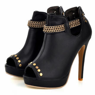 Chain-Accent Studded Peep-Toe Boots Chain-Accent Studded Peep-Toe Boots