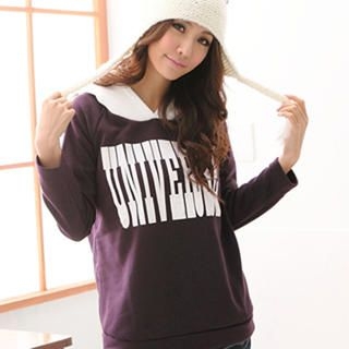 'UNIVERSE' Print Contrast-Hooded Pullover