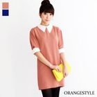 Orange Style - Contrast-Collar Elbow-Sleeve Dress