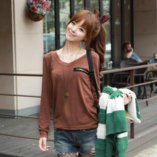 Zip-Accent V-Neck Top Zip-Accent V-Neck Top