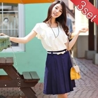 STYLEKELLY - Set: Ruffled Top+ Pleated Skirt + Belt