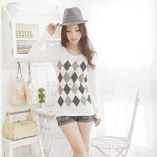 Argyle Print Scoop Neck Top