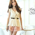 Tokyo Fashion - Pleated-Collar Gathered-Waist Chiffon Top