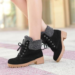 Pangmama - Fleece-Trim Lace-Up Ankle Boots