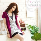 Tokyo Fashion - Set: Inset Cowl-Neck Top Cardigan + Halter Top