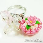 Sweet & Co. - Sweet Floral Pink Cupcake Pearl Silver Ring