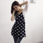 D.P-Shop - Set: Polka Dot Sleeveless Dress+Open-Front Knit Cardigan
