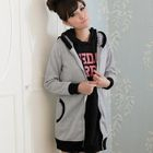 RingBear - Contrast-Trim Hooded Long Jacket