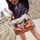 Fashion Lady - Faux-Leather Trim Messenger Bag