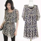 Soulmi - Puff-Sleeve Printed Chiffon Dress