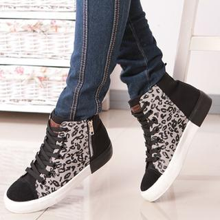 Leopard-Print Panel Hidden Wedge Sneakers - Renben | YESSTYLE ...